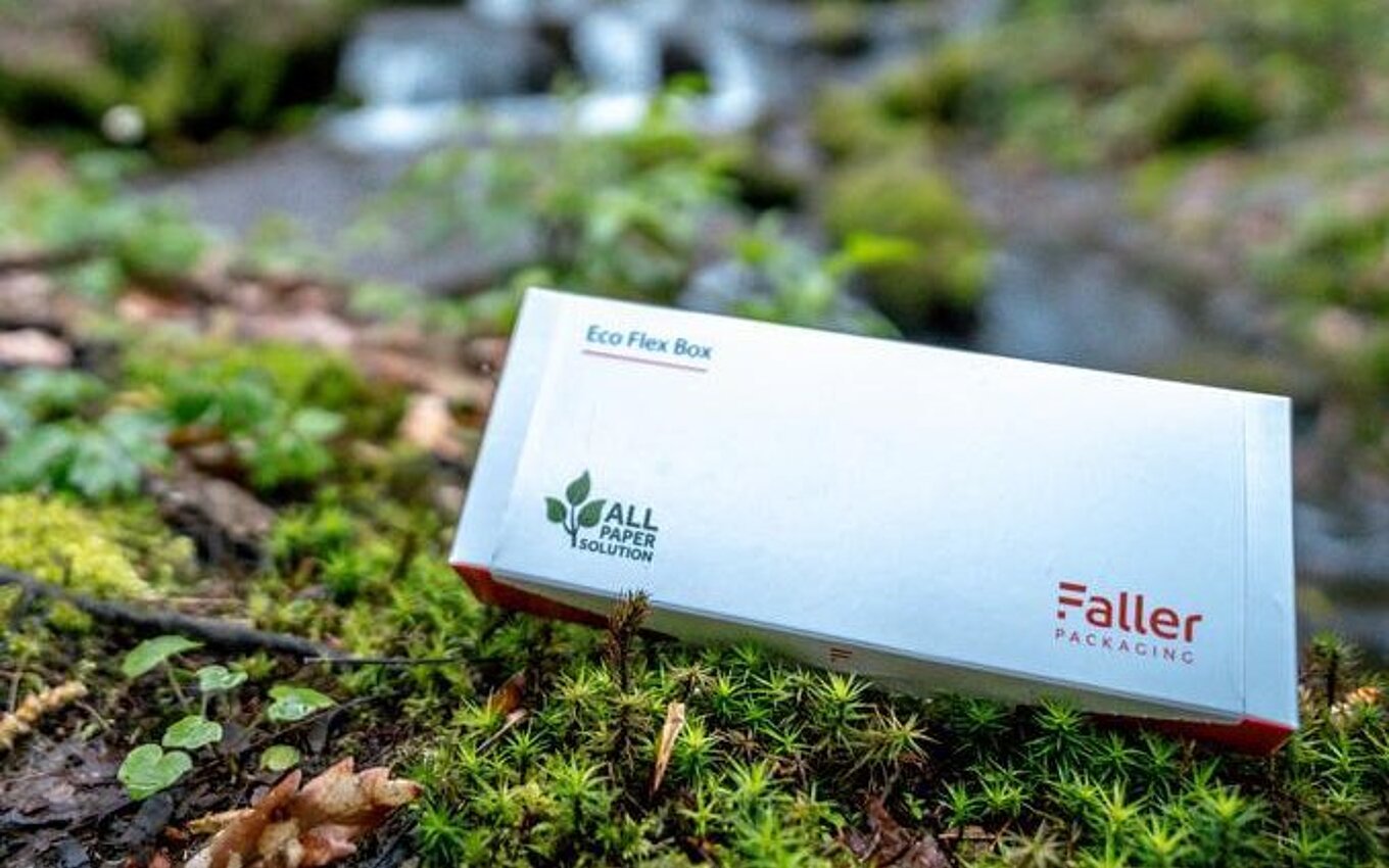 Eco Flex Box von Faller Packaging – nachhaltige All-Paper-Verpackungslösung für die Pharmaindustrie, umweltfreundlich und recyclingfähig.
