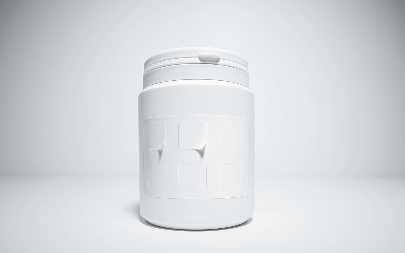 Pharma-Behälter mit integriertem Informationsetikett für sichere Medikamentendokumentation von Faller Packaging.